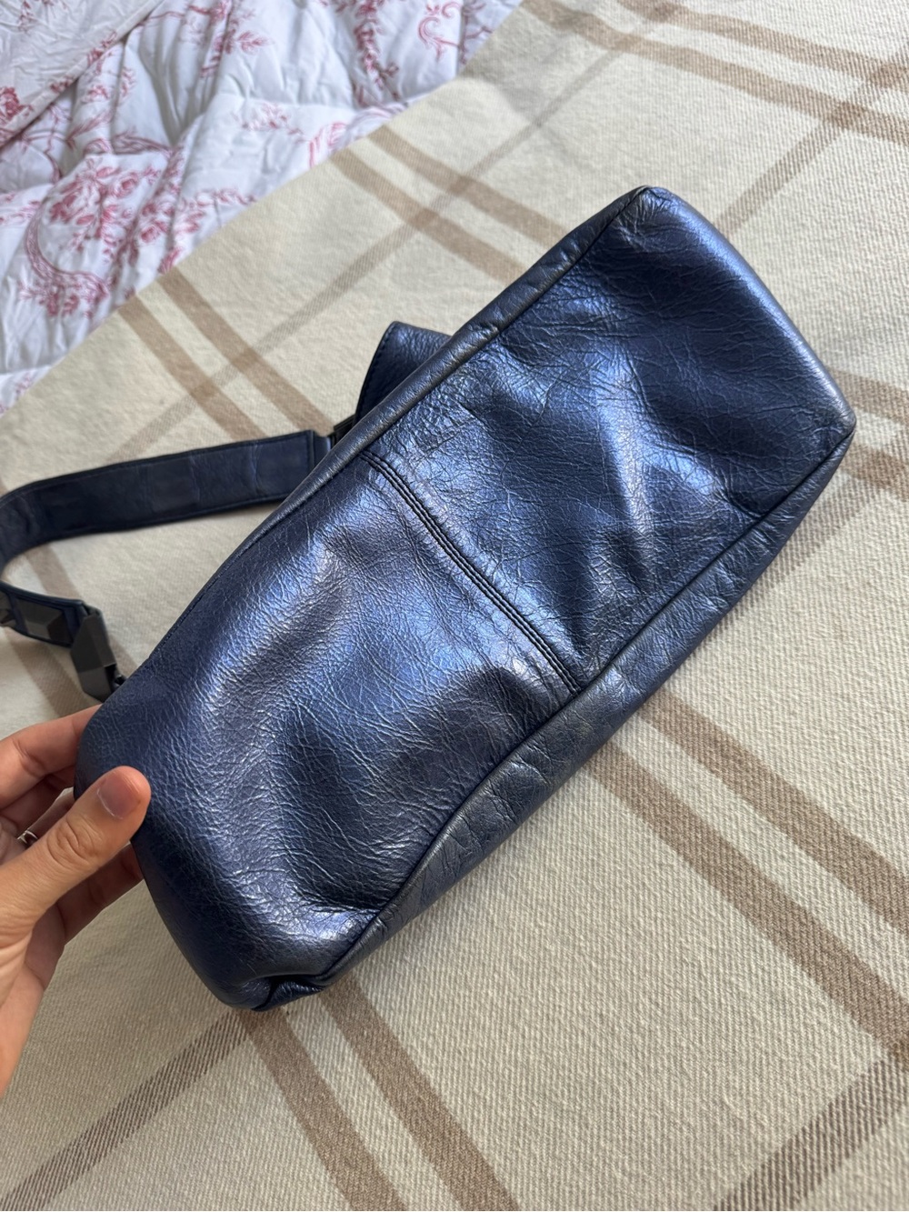 Betsey Johnson Vintage Y2K Metallic Blue Studded Hobo Bag - Picture 10 of 11